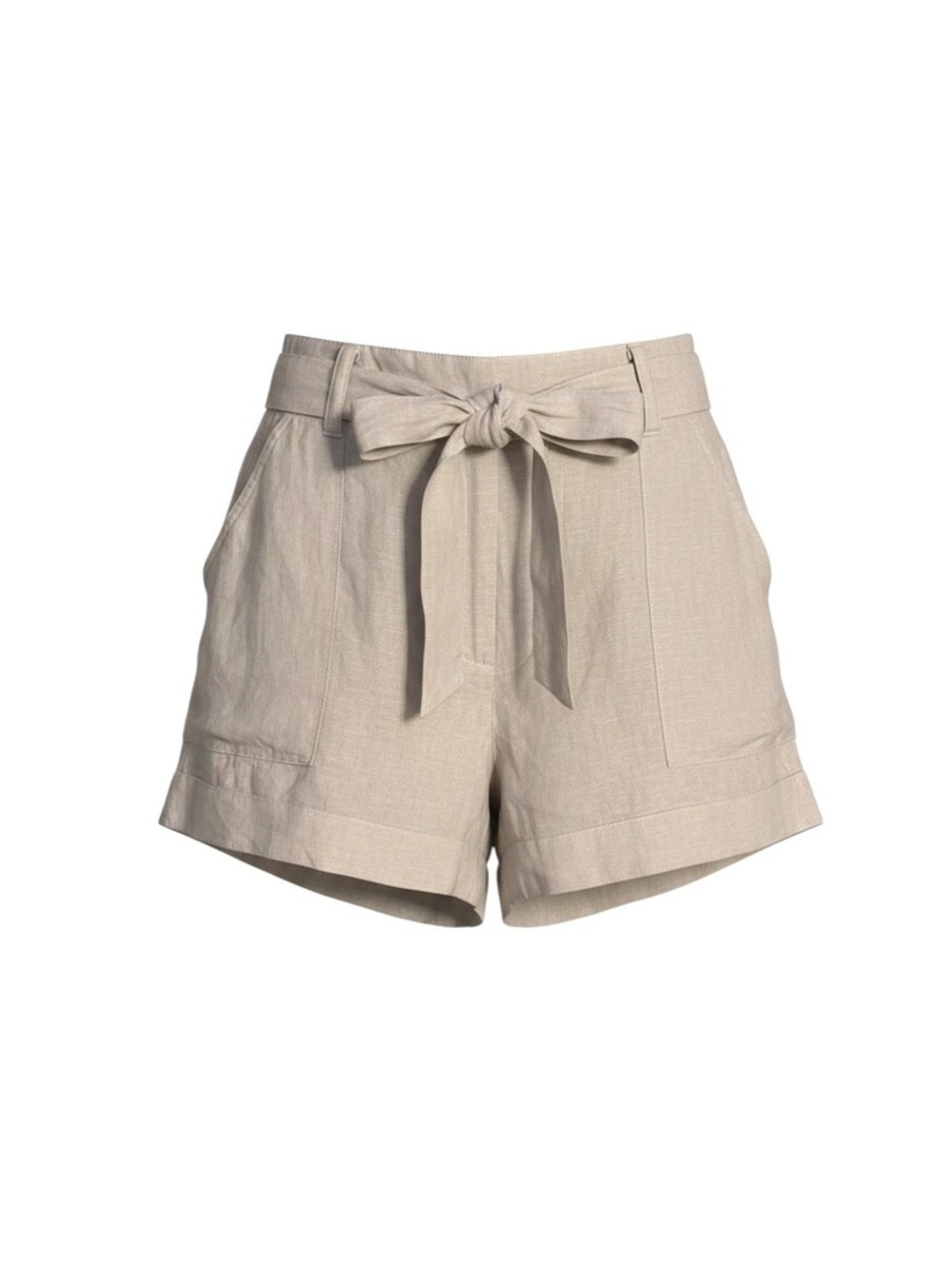 Nicole Miller Light Beige Linen Tie-Waist Shorts (M)